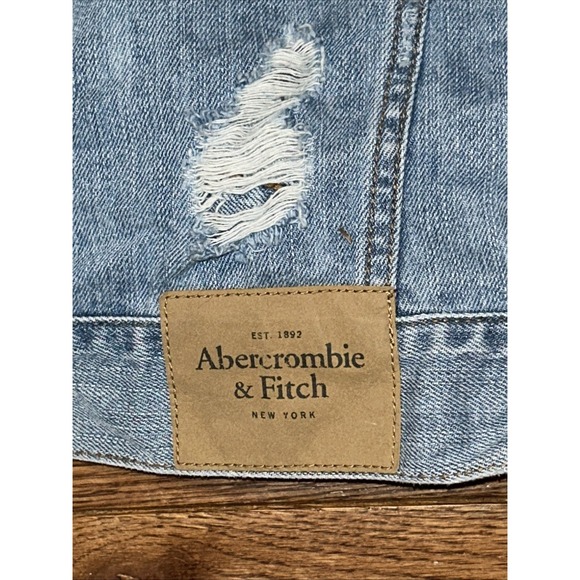 Abercrombie & Fitch Blue Jean Hooded Jacket Unisex Medium Distressed - Picture 4 of 5